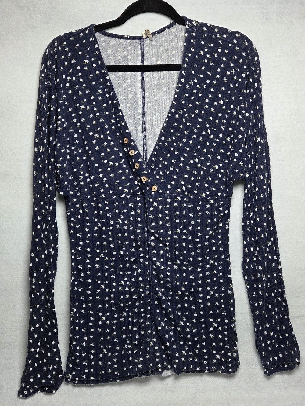 Free People Navy Floral L Thumbhole Romper PJ | Soft Girl Boho Coquette Lounge - Picture 2 of 12